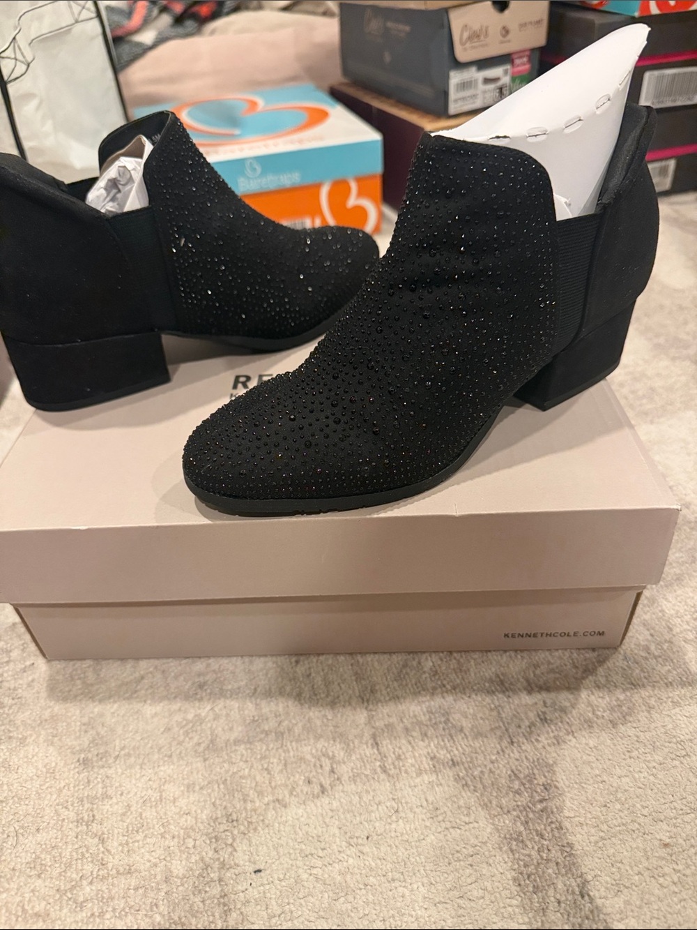 Kenneth Cole Black Suede Crystal-Studded Ankle Booties